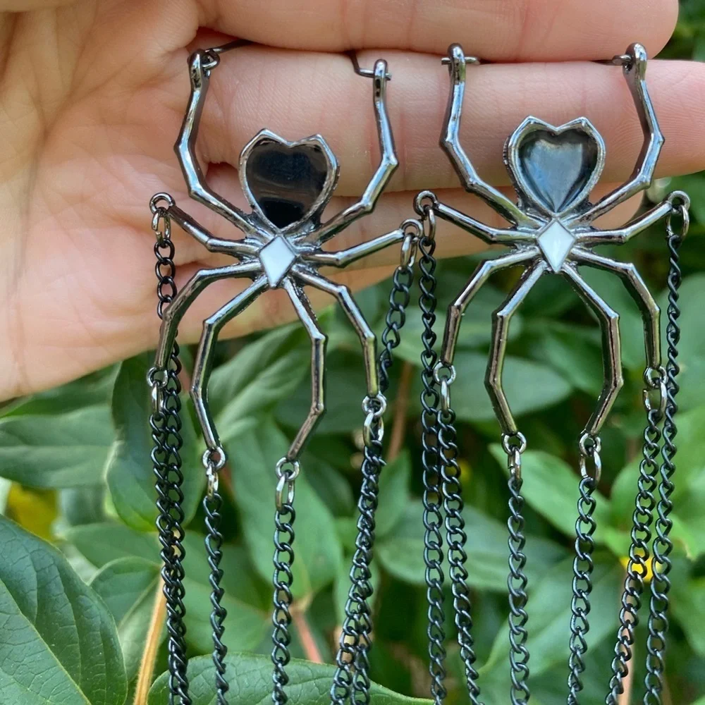 Gothic Black Spider Earrings Dangling Chain Texture Hanging New